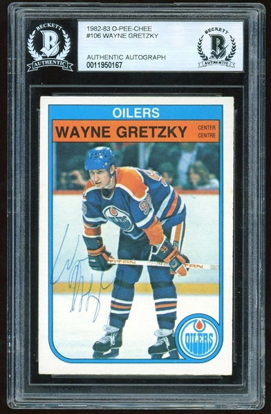 Autographed Wayne Gretzky 1982-83 O-Pee-Chee #106 (BAS)