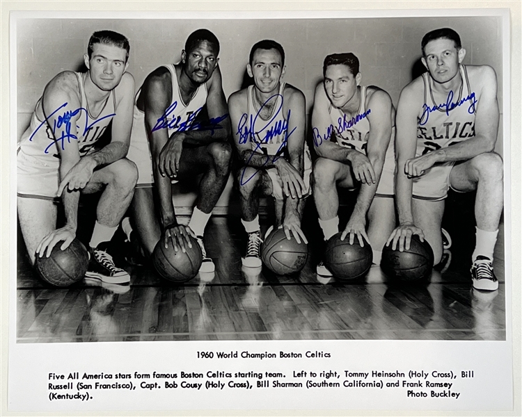 1960 Boston Celtics: Russell, Cousy, Ramsey, Sharman & Heinsohn Signed 20” x 16” Photo (Third Party Guaranteed)
