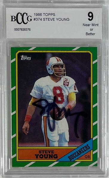 Steve Young Signed 1986 Topps Rookie Card #374 Graded BCCG NM 9! (Third Party Guaranteed)