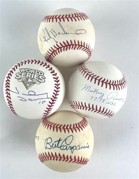 Yankees Base-Stealing Legends: Lot of 4 Baseballs including Damon, Henderson, Rivers, and Campaneris (Steiner/PSA/DNA & Third Party Guaranteed)