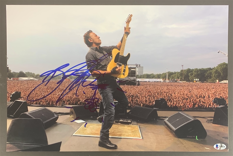 Bruce Springsteen Superb Signed 11" x 17" Color Photo with Guitar Sketch! (Beckett/BAS LOA)