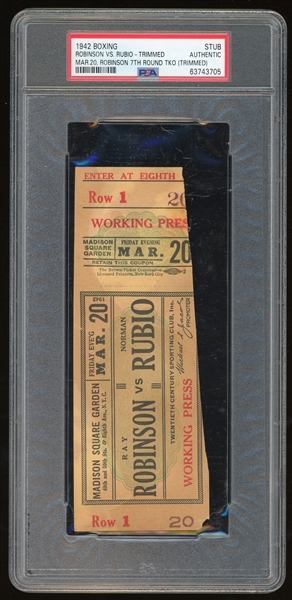 1942 Sugar Ray Robinson VS. Rubio Ticket Stub:: Robinson 7th Round KO! (PSA/DNA Encapsulated)