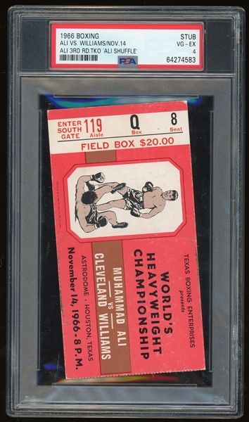1966 Muhammad Ali vs Cleveland Williams Ticket Stub :: Ali 3rd RD.TKO Ali Shuffle (PSA/DNA)