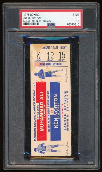 1976 Muhammad Ali vs. Ken Norton Ticket Stub :: Ali in 15 Rounds! (PSA/DNA Encapsulated)