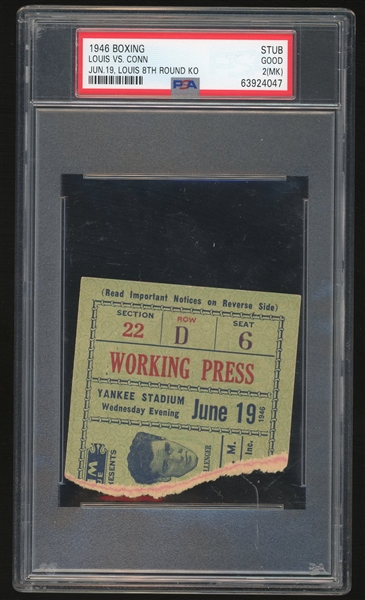 1946 Joe Louis vs. Billy Conn Working Press Ticket Stub (PSA/DNA)