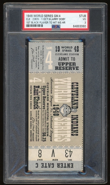 1948 WS GM 4 Ticket :: Larry Doby 1st Black Player to Hit a WS HR! (PSA/DNA)