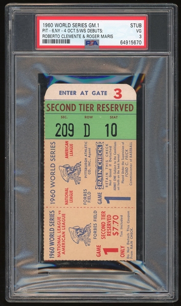 1960 World Series GM 1 Ticket Stub :: Clemente & Maris WS Debut! (PSA/DNA)