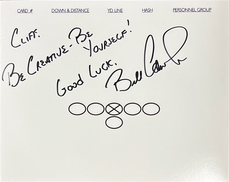 Bill Cowher Signed Football Play Sheet with Unique Inscription (Beckett/BAS)