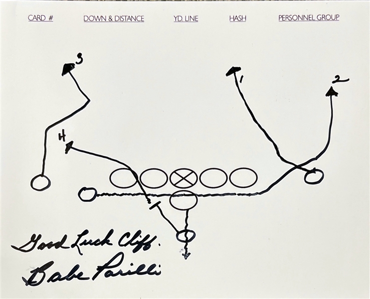 Babe Parilli Lot of Two (2) Hand Drawn & Signed Football Plays (Beckett/BAS)