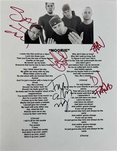 Limp Bizkit : Group Signed Nookie Lyric Page (5 Sigs)(Third Party Guaranteed)