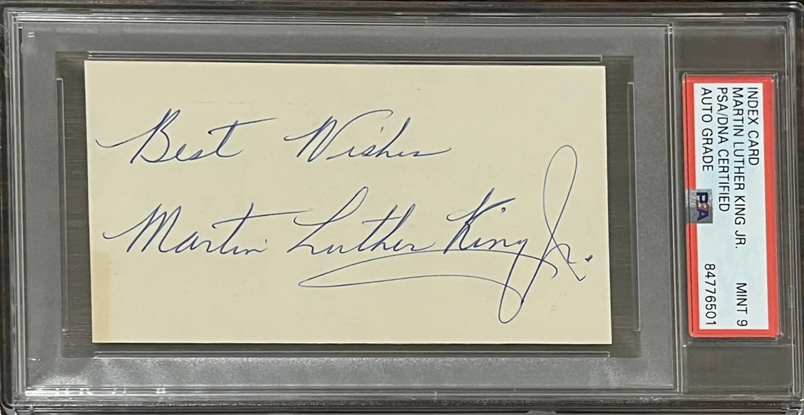 Martin Luther King Jr. Superb Signed 3 x 5 Index Card :: PSA/DNA Graded MINT 9 & Beckett/BAS MINT 9 Autograph Grades!