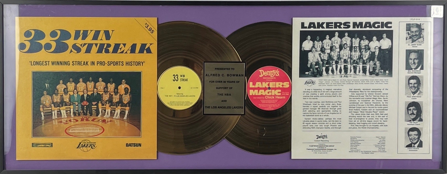 Lakers LP Display Piece Presented to Alfred C. Bowman for 30+ Years of NBA Support