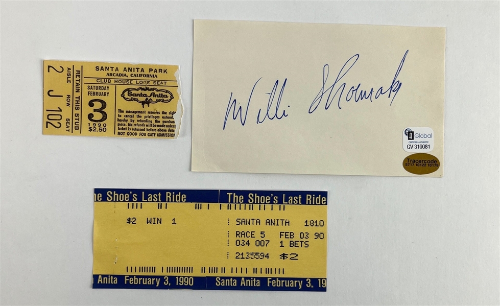 William Lee Shoemaker Lot of Three (3) w/ Signed Index Card & Last Ride Tickets (Third Party Guaranteed)