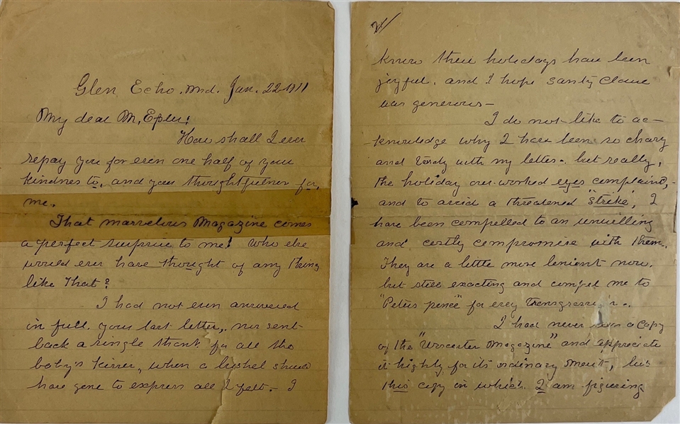 Clara Barton Red Cross Founder Handwritten & Signed Two-Page Letter (Beckett/BAS)
