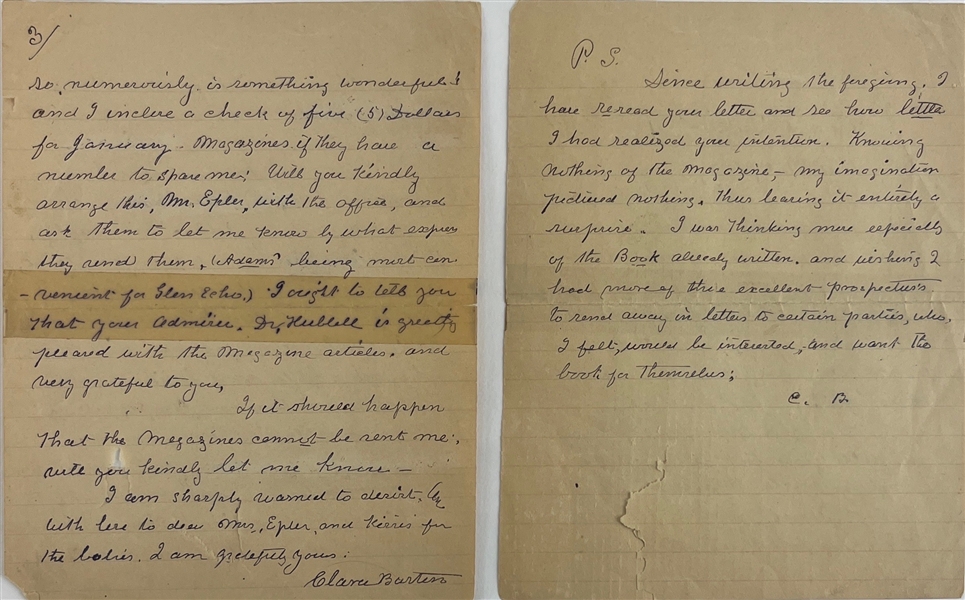 Clara Barton Red Cross Founder Handwritten & Signed Two-Page Letter (Beckett/BAS)