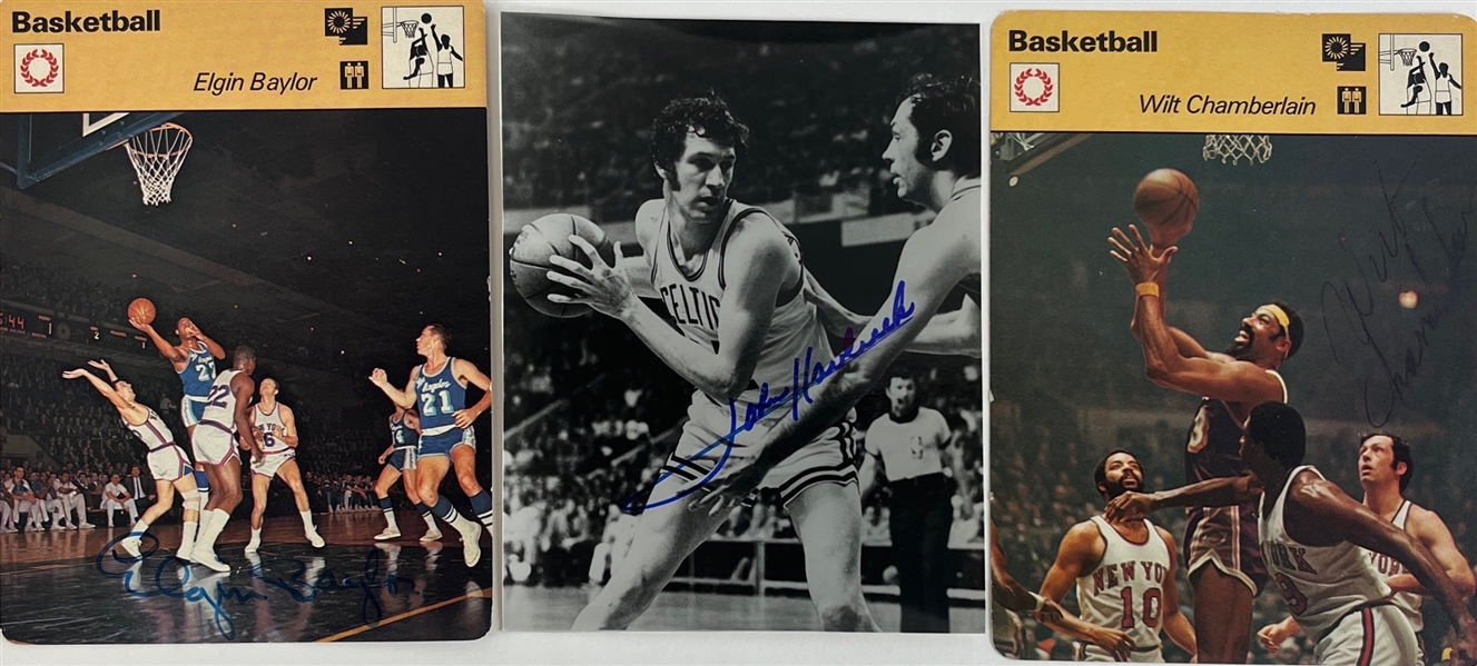 Basketball HOF Lot of 3 Signed Photos w/ Baylor, Chamberlain, & Havlicek (Third Party Guaranteed)