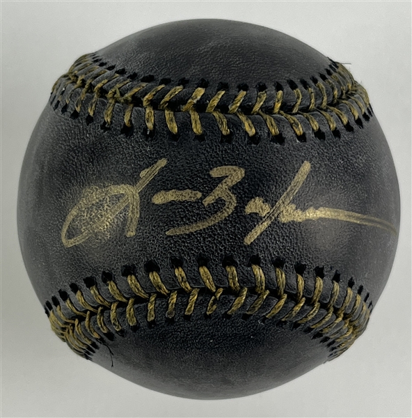 Lance Berkman Signed Black OML Baseball (TriStar Sticker)