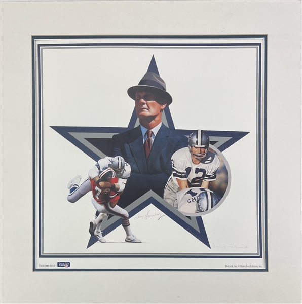 Cowboys Tom Landry Signed 25" x 25" Ltd. Ed. Matted Lithograph (Third Party Guaranteed) 