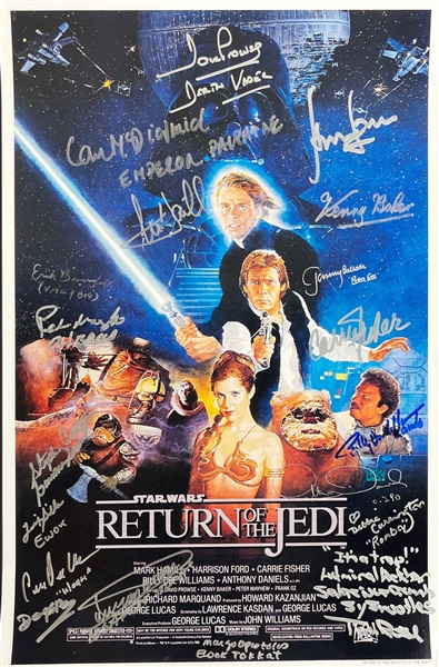 Star Wars: Cast Signed 12 x 18 Return of the Jedi Mini Poster (17 Sigs)(PSA/DNA & Beckett/BAS LOA)