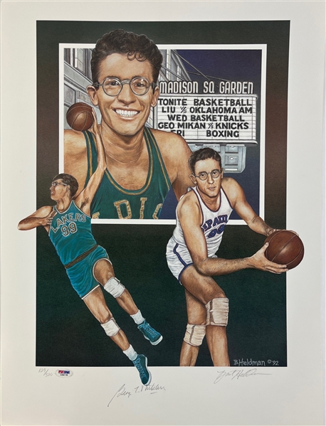 George Mikan Signed 18" x 24" Heldman Lithograph (PSA/DNA)