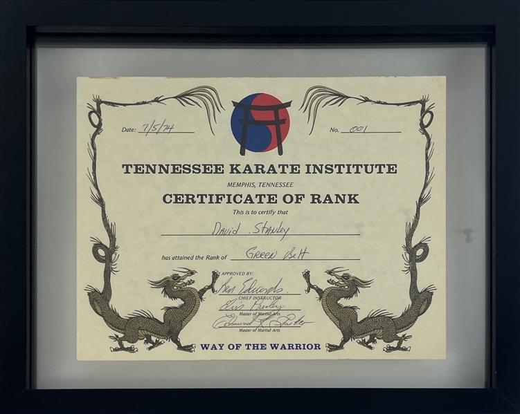 Elvis Presley Signed 1974 Tennessee Karate Institute Rank Certificate - Elvis' First Signed Karate Certificate! (Third Party Guaranteed)