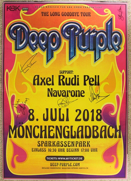 Deep Purple Signed 24" x 36" German 2018 Concert Poster (ACOA LOA)