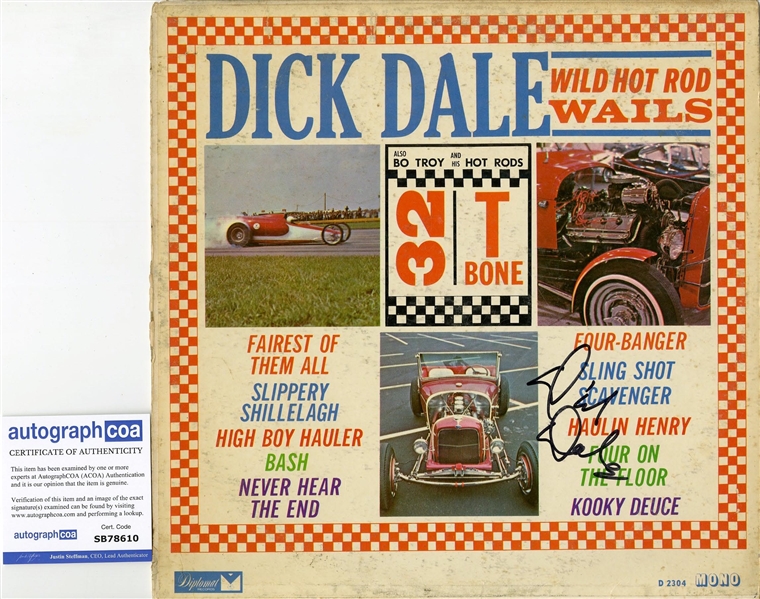 Dick Dale signed Wild Hot Rod Wails Album Cover w/ Vinyl (ACOA)