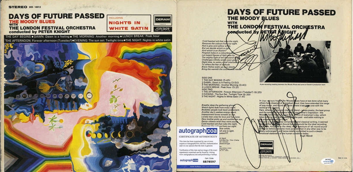 The Moody Blues: Group Signed Days of Future Passed Album Cover w/ Vinyl (ACOA)