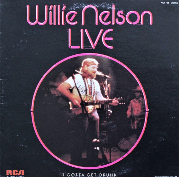 Willie Nelson & Bob Kerrey Lot of Two (2) Signed Album Covers w/ Vinyl  (ACOA)