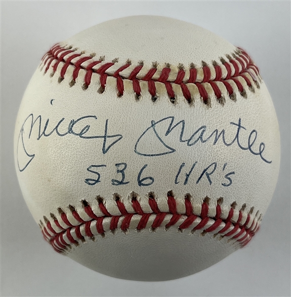 Mickey Mantle Signed & 536 HRs Inscribed OAL Baseball (PSA/DNA LOA)