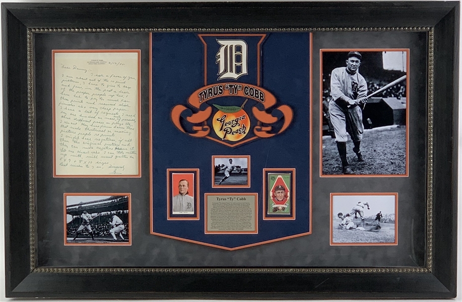 Ty Cobb Signed & Handwritten Letter in Unique Display (PSA/DNA LOA)