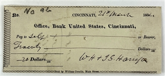 President William H. Harrison Signed 1834 Bank Check (Third Party Guaranteed)
