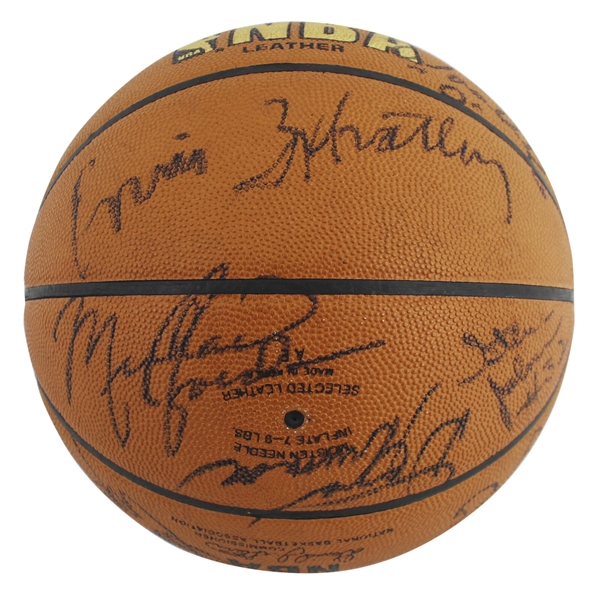 1984-85 Chicago Bulls Team Signed Spalding NBA Basketball with Rookie Michael Jordan Autograph! (PSA/DNA & JSA LOAs)