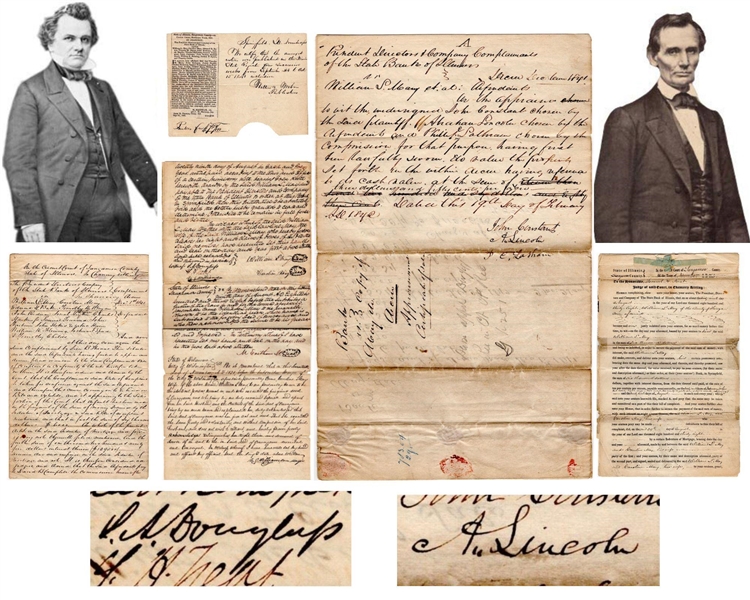 Abraham Lincoln & Stephen Douglas Dual-Signed Legal Archive 34 Pages! 1838 Early Prelude To Debates (Third Party Guaranteed)