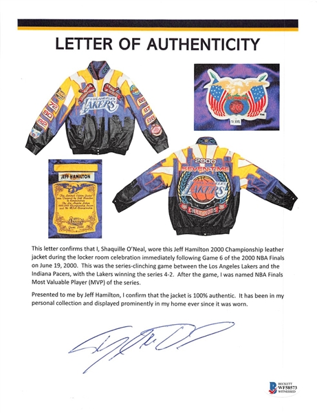 Shaquille O'Neal Personally Owned & Worn 1999-2000 LA Lakers Championship Leather Jacket - PHOTO MATCHED & Letter from Shaq (Sports Investors & Beckett/BAS)