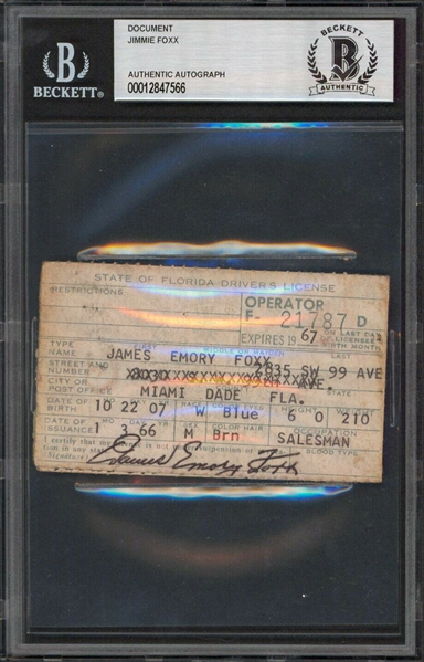 Jimmie Foxx Signed Personal Florida Drivers License with Full Name Signature (Beckett/BAS Encapsulated)