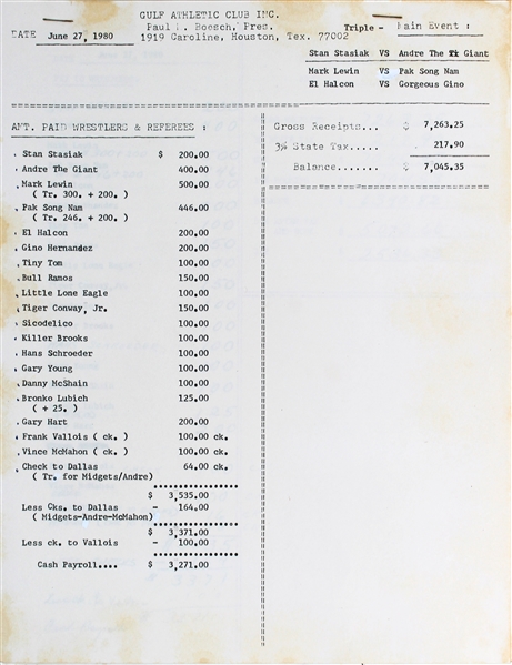 Wrestling All-Stars Signed 1980s Contracts with RARE Andre The Giant Contract - Andre Signs His Legal Name! (Beckett/BAS LOA)