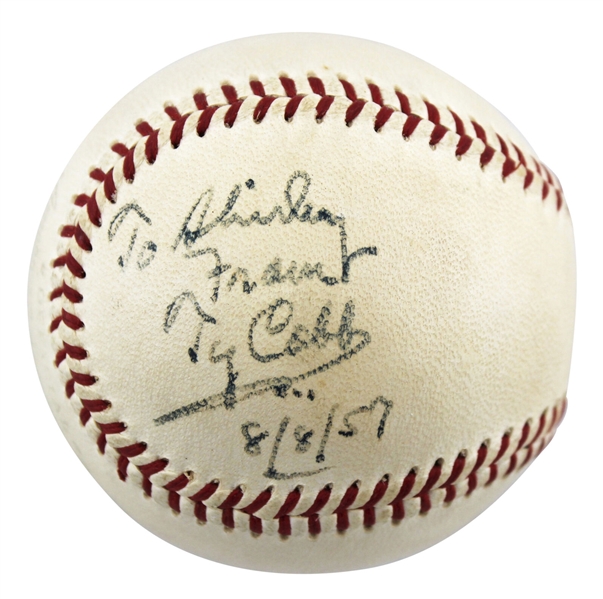 Ty Cobb Impressive Single Signed & Inscribed OAL Baseball (JSA LOA)