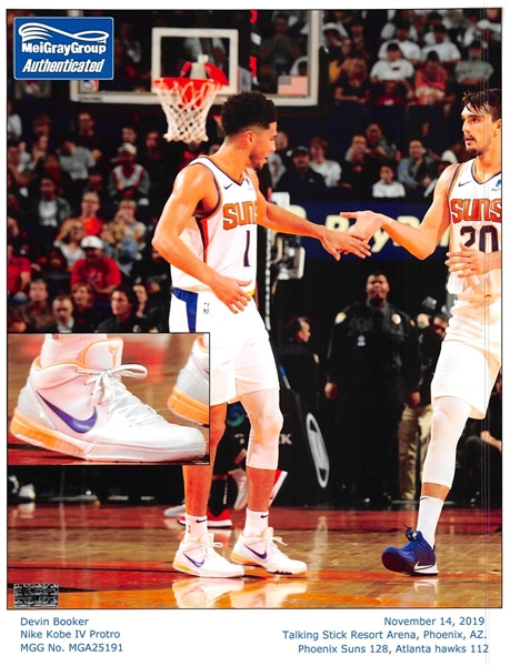 Devin Booker 2019-20 Game Used & Signed Nike Kobe IV Basketball Shoes :: Photomatched to Multiple Games (MeiGray & Beckett/BAS)
