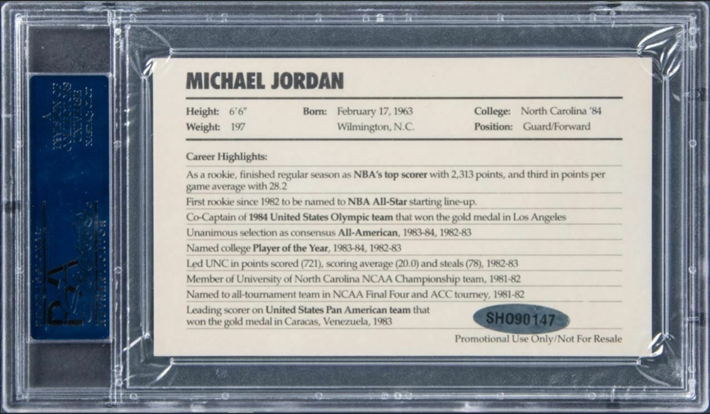 Michael Jordan Signed 1985 Nike Promo Rookie Card with Superb Autograph (PSA NM-MT 8, PSA/DNA Certified & UDA Sticker)