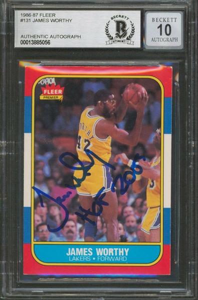 James Worthy Signed 1986 Fleer #131 Rookie Card with GEM MINT 10 Autograph (Beckett/BAS Encapsulated)