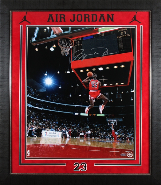 Michael Jordan Signed & Framed 20" x 24" Photograph featuring Legendary Slam Dunk Image in Custom Framed Display (UDA COA)