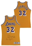 Magic Johnson 1992-93 Lakers Team Issued Jersey with Amazing Inscription to Shaquille ONeal - From Shaqs Personal Collection! (BAS COA & Shaq LOA)