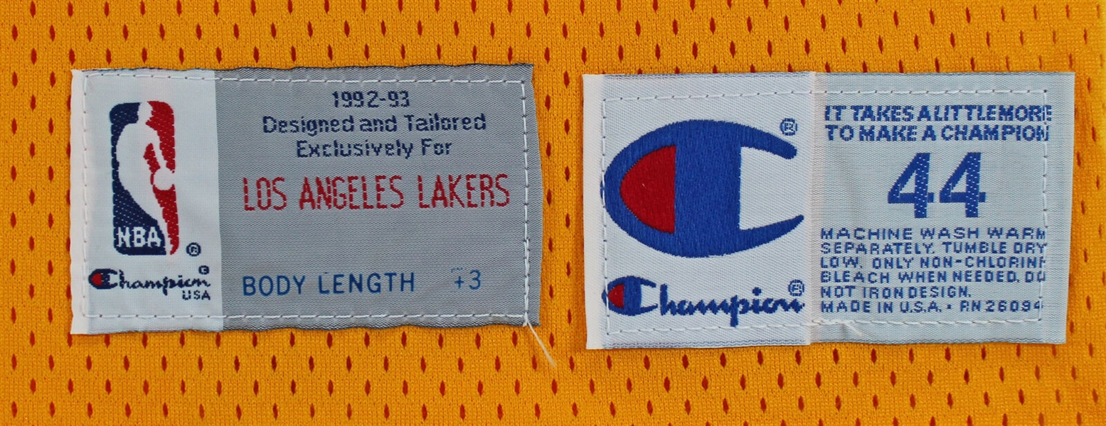 Magic Johnson 1992-93 Lakers Team Issued Jersey with Amazing Inscription to Shaquille O'Neal - From Shaq's Personal Collection! (BAS COA & Shaq LOA)