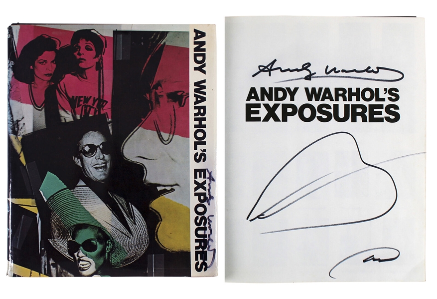 Andy Warhol Double Signed "Exposures" Hardcover Book with Hand Drawn Sketch (Beckett/BAS LOA)