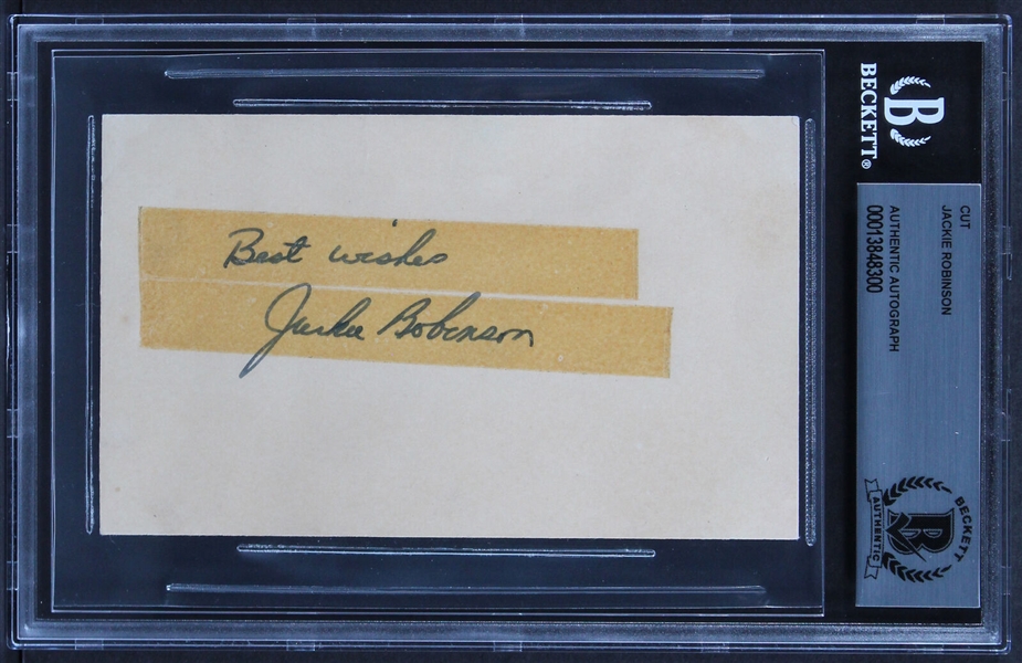 Jackie Robinson Signed 3" x 5" Index Card with "Best Wishes" Inscription (Beckett/BAS Encapsulated)