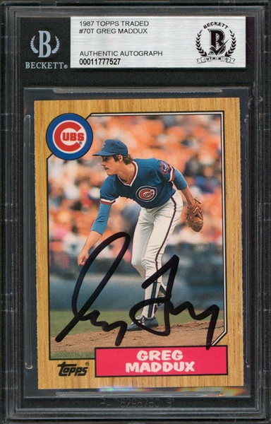 Greg Maddux Signed 1987 Topps Traded #70T Rookie Card (Beckett/BAS Encapsulated)