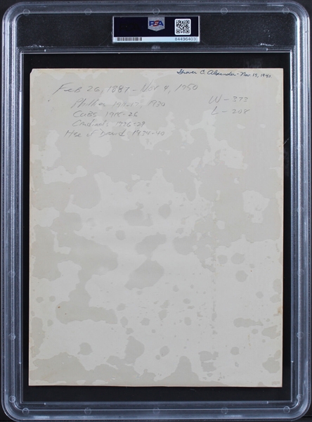 Grover Cleveland Alexander Extraordinary Signed 8 x 10 Photograph - The Finest We've Encountered (PSA/DNA Encapsulated & JSA LOA)