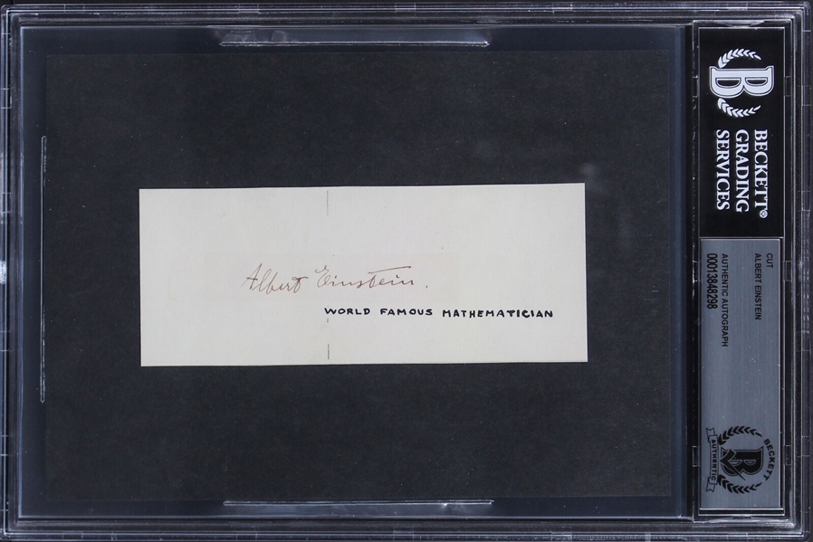 Albert Einstein Signed 2" x 5" Sheet with Rare Full Autograph (Beckett/BAS Encapsulated)