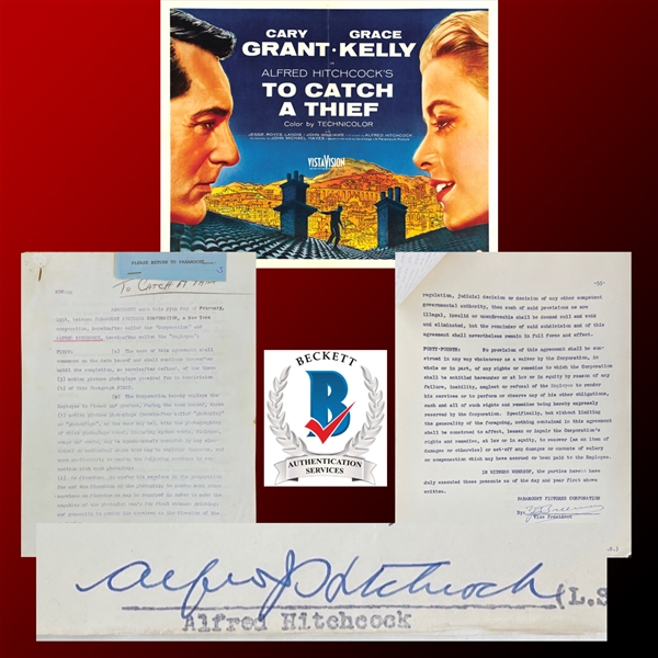 Alfred Hitchcock Rare & Desirable Signed 50+ Page Contract to Direct "To Catch a Thief" (Beckett/BAS LOA) 